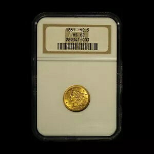 1861 $2.50 ���o�e�B �w�b�h �S�[���h �N�H�[�^�[ �C�[�O�� - NGC MS 62 - �������� �č�