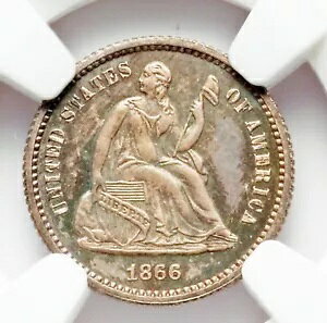 1866 NGC PR65 �~���g 10K + 625 �v���[�t = 4 �ԖڂɒႢ H10c ?? KEY Seated Half Dime