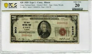 1929 Fr 1802-1 T1 Casey IL �u���E�� �V�[�� ��V���A���ԍ� D000053A PCGS VF-20 1988