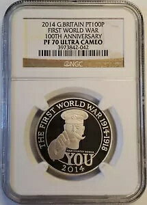 2014 英国 プルーフ プラチナ PT 100P ポンド 第一次世界大戦 NGC PF70 UC