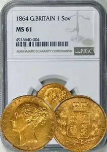 1864 �r�N�g���A �Z�J���h ���[�W �w�b�h �S�[���h �V�[���h �\�u���� NGC MS-61�B����I