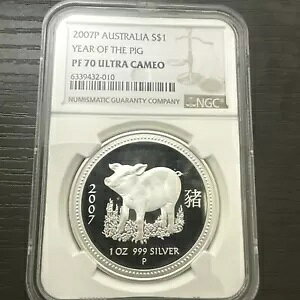 2007 LUNAR YEAR OF PIG 1 �I���X �V���o�[ �R�C�� �V���[�Y 1 �E���g�� �J���I �v���[�t NGC MS70