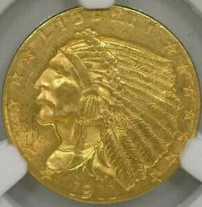 1911 $2.50 �S�[���h �C���f�B�A�� NGC �O���[�h MS 63 �F�� #2643997-003 ������