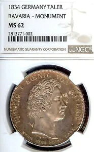 �h�C�c�A�M���a�� 1834 �^�[���[ �R�C�� Thaler NGC MS62 VZ/STG UNC �I�[�o�[���B�b�e���X�o�b�n