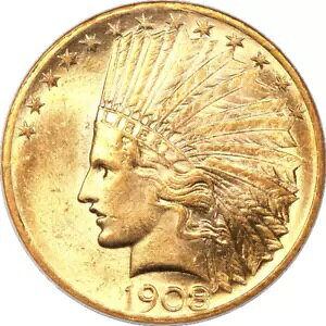 1908 �N $10 �C���f�B�A�� �S�[���h �C�[�O���A���b�g�[�t�� NGC MS-60 ������