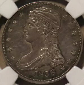 キャップ付きバスト ハーフダラー 1838 NGC AU-58!葦の縁。とても魅力的なオールドトーニング