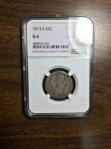 1913-S バーバー クォーター、NGC G-6、オリジナルで全く問題なく、魅力的なコイン