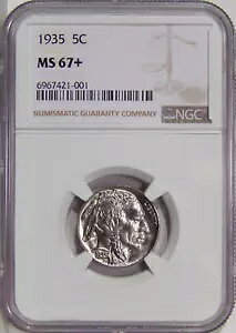 1935 5c NGC MS 67+ ~ �J�~�\���̉s���u���X�g �z���C�g ���[ �|�b�v �o�b�t�@���[ �j�b�P��