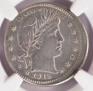 1915-S 25c Barber Quarter Uncentered Broadstrike NGC AU