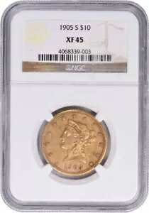 1905-S $10 �S�[���h ���o�e�B �w�b�h EF45 NGC