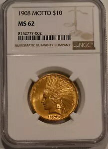 1908 ���b�g�[ $10 �S�[���h �C���f�B�A�� �C�[�O�� NGC �O���[�h MS62 ��������!!!