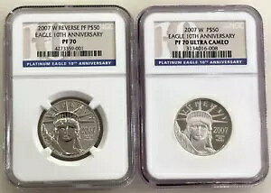 2007-W $50 10 ���N�L�O 2pc �v���`�i �C�[�O�� �Z�b�g NGC PF70/ Rev PF70