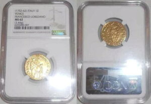 1752-62 ���� ���F�l�`�A �C�^���A Zecchino Ducat Francesco Loredano KM 619 UNC MS62