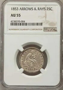 1853 25C A[Y Ah CY AU55 NGC