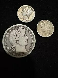 �V���o�[���b�g: VG 1899-O Barber Half Dollar�AF 1940-S ����� VG 1943-D Mercury Dimes