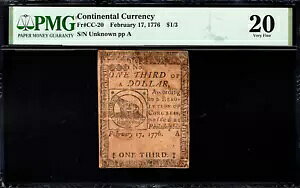 �嗤�ʉ� Fr#CC-20 1776 �N 2 �� 17 �� $1/3 PMG 20 *Fugio Note*