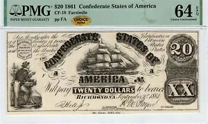 CT-18 107A 1861 $20 ̋U CSA  PMG CU 64 EPQ Ap