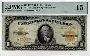 1922�N $10 (�X�^�[�m�[�g)?????? FR�B 1173* �S�[���h�ؖ��� PMG 15 �`���C�X �t�@�C��