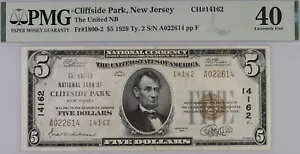 1929 $5 National Bank Cliffside ParkAj[W[W[B CH# 14162 PMG 40 A 17 m