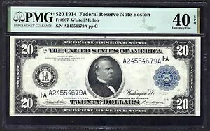????1914 $20 FR-967 ボストン ??ホワイト&メロン?? PMG 極細 40 EPQ ゴージャス!!