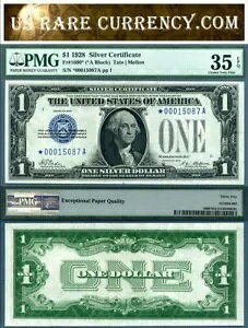 1928 年 $1 シルバー証明書 FR-1600* スターノート PMG グレードの連続ペア