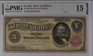 1891 $5 �V���o�[�ؖ����m�[�g FR.266 ���[�Y�N�����Y NEBEKER PMG CHOICE FINE F 15