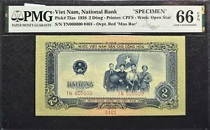 PMG 66 GEM EPQ UNC 1958 VIETNAM 2 Dong "SPECIMEN" Note(+FREE 1 note)#29919