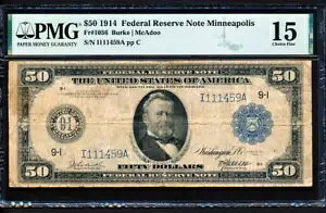 Fr.1056 1914 $50 �~�l�A�|���X FRN "BURKE-MCADOO" PMG 15 �t�@�C�� �L�[�m�[�g �X�[�p�[ ���A