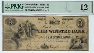 コネチカット州 - Winsted Bank $5 - Haxby CT 475-G16a - PMG Fine 12 - 非常に希少です!