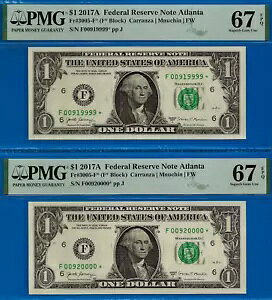 2017A $1 FRN �A�g�����^ �X�^�[ ���[���I�[�o�[ - PMG 67EPQ �f���炵����� - 00919999 �` 00920000