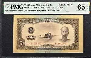 PMG 65 GEM EPQ UNC 1958 VIETNAM 5 Dong "SPECIMEN" Note(+FREE 1 note)#29918