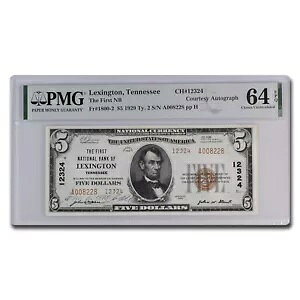 1929 T-2 $5 レキシントン、テネシー州 CH CU-64 EPQ PMG (Fr#1800-2) CH#12324