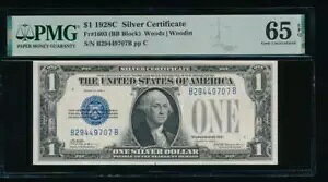AC 1928C $1 �V���o�[�ؖ��� PMG 65 EPQ B-B �u���b�N GEM ����� KEY Fr 1603