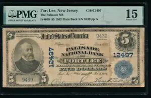 AC 1902 $5 Palisade National Bank of Fort Lee, New Jersey Ch# 12497 PMG 15
