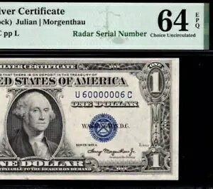 1935A $1 �V���o�[�ؖ��� PMG 64EPQ ���A �t�@���V�[ ���[�_�[ �V���A���ԍ� 60000006