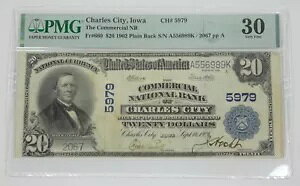 5979 �V���[�Y 1902 Lrg �T�C�Y $20 Com Nat Bank Charles City Note PMG 30 VF Fr#660