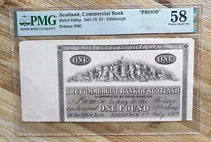 スコットランド商業銀行 1 ポンド 1861-79 (1867) プルーフ PMG の非常に珍しい紙幣