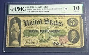 _l63a $5 1863 @ʉ PMG VG 10 S/N 58683 `bef/Xsi[ - 