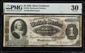 1886 $1 �V���o�[�ؖ��� Fr# 220 �}�[�T�m�[�g PMG 30 �R�����g