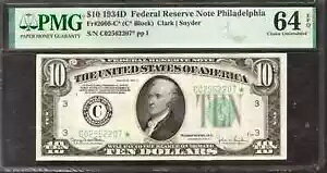 1934 D $10 �t�F�f���� ���U�[�u �X�^�[ �m�[�g �t�B���f���t�B�A FR.2009-C* PMG CU 64 EPQ