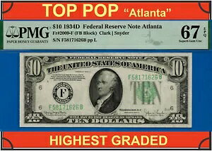 gbv |bv $10 1934D AMs Ag^ Fr 2009-F PMG 67EPQ ōm