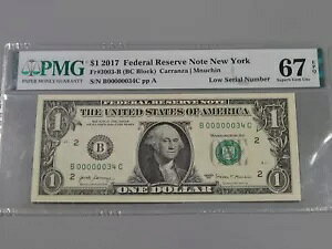 素晴らしい宝石 UNC 低 2 桁 2017-A $1 FRN ノート PMG 67 EPQ B0000034C。 #17