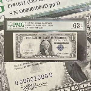 1935 B �V���o�[�ؖ��� $1 �h�� PMG 63 EPQ 1611 �o�C�i���[�m�[�g D00001000D