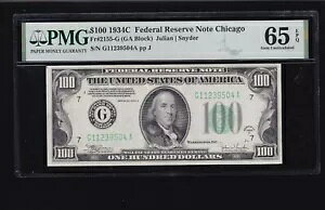 US 1934C $100 FRN Chicago DGS FR 2155-G PMG 65 EPQ (504) 1/2 �A��