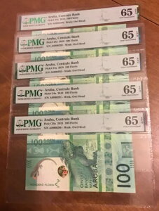 ������ ���b�g 5 ARUBA 100 Florin 2019 �V�[�P���V���� �V���A�� PMG 65 Gem Unc EPQ 24a