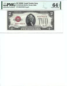 1928 �N $2 �@��ʉ� FR1503 PMG 64 EPQ�A���b�h�V�[�� S/N B02470037A!!!