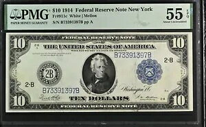 $10 1914 �A�M������s���j���[���[�N Fr#911c �z���C�g/������ AU55 EPQ PMG