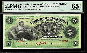 LVR W{ 5 y\ 1898 - 1914 PMG 65 EPQ UNC P#S195s Banco de Coahuila