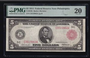 US 1914 $5 FRN tBftBA bh V[ m[g FR 834b PMG 20 (962)