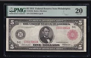 US 1914 $5 FRN �t�B���f���t�B�A ���b�h �V�[�� �m�[�g FR 834b PMG 20 (962)